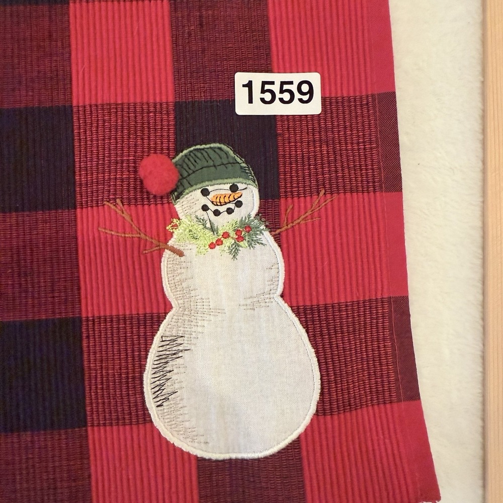 4 St. Nicholas Square Buffalo Plaid‎ Snowman Embroidered Placemats Puffball Set - Picture 12 of 12